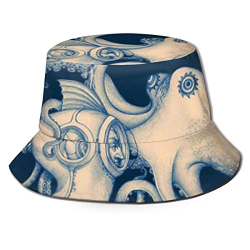 Bucket Hat Reversible Diver and Octopus Poster Steampunk Art Print Sun Hat Fisherman Hat Cap Outdoor Camping Fishing Safari steampunk buy now online