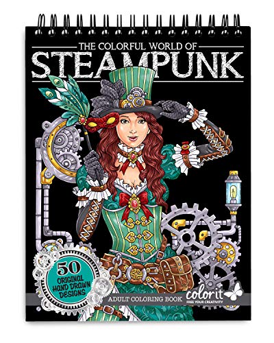 ColorIt Colorful World of Steampunk Adult Coloring Book - 50 Single-Sided Designs, Thick Smooth Paper, Lay Flat Hardback Covers, Spiral Bound, USA Printed, Steampunk-Inspired Pages to Color steampunk buy now online