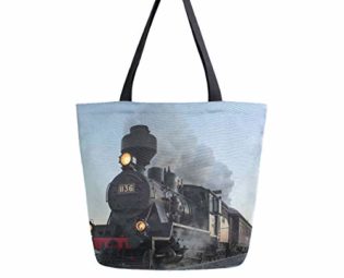 Hunihuni Canvas Tote Bag Steam Train Large Reusable Grocery Bags Shopping Shoulder Handbag for Woman Girl steampunk buy now online