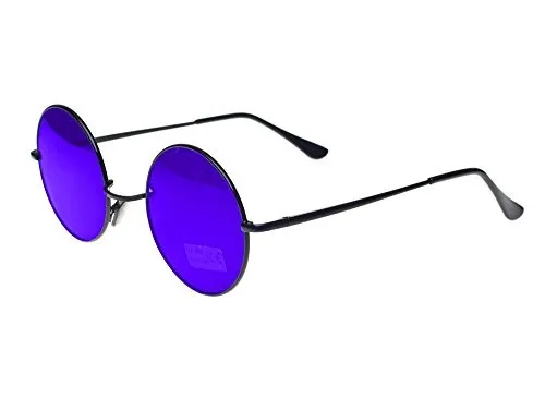 Morefaz Round Lennon Glasses Steampunk Sunglasses 50s Cyber Goggles Vintage Retro Style Hippy Ganja Weed Leaf (Blue Mirror) MFAZ Ltd steampunk buy now online