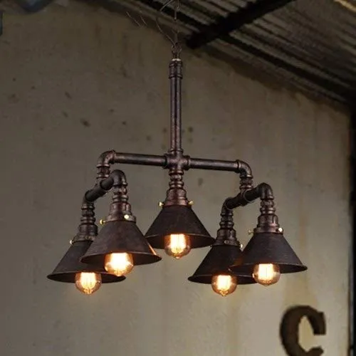 Raelf 5-head Retro Industrial Water Pipe Chandelier European And American Steampunk Chandelier Industrial Rusty 5-head Chandelier Attic Living Room Restaurant Bar Restaurant Iron Lamp E27 Accessories steampunk buy now online