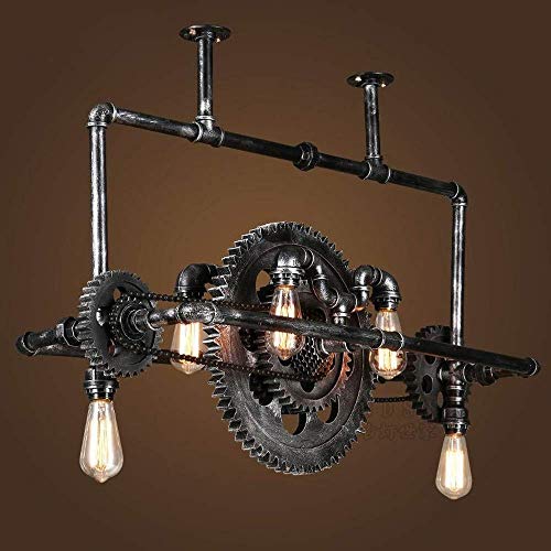 Raelf 6 Light Steampunk Clear Water Pipe Chandelier European Water Pipe E27 Chandelier Retro Black Iron Gear Pendant Light Industrial Chandelier Restaurant Bar Cafe Ceiling Light E26 steampunk buy now online