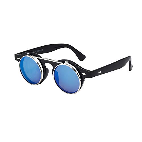 Sunglasses Men’s Ladies Flip Up Lens U400 Protection Vintage Classic Steampunk Look (A1 Light Blue) steampunk buy now online