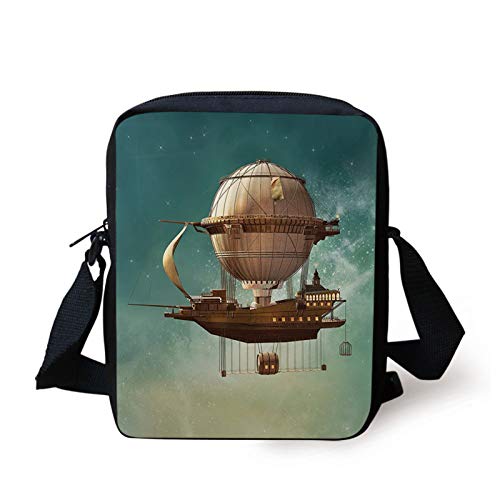 Fantasy Kids Crossbody Messenger Bag Purse,Surreal Sky Scenery with Steampunk Airship Fairy Sci Fi Stardust Space Image,Cross Body Bags boys Girls 3D Printed Shoulder Bag,Teal Brown steampunk buy now online