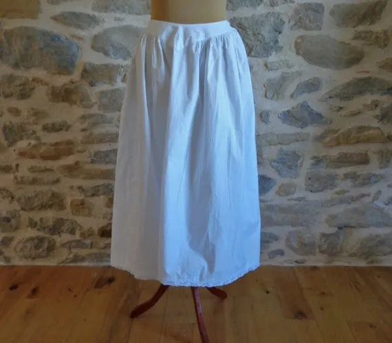 Antique petticoat, white cotton underskirt with tucks and lace, size XL, Victorian style French clothing by MadameHulla steampunk buy now online