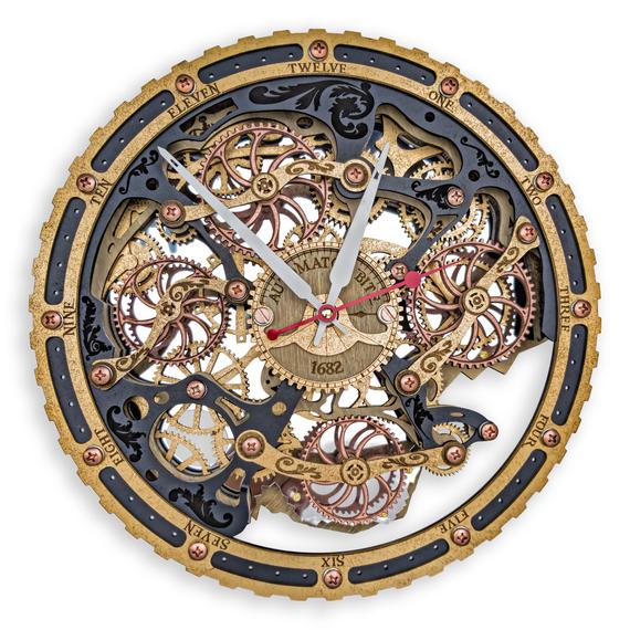 Automaton Bite 1682 Black Gold Wall Clock full circle, moving gears kinetic wall art Steampunk, Vintage Design, Industrial home decor by janeoustime steampunk buy now online