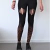 Bleached steampunk cut out leggings with gears, punk leggings, black, cotton, with or without cut out, XS-XL by AnjuRi steampunk buy now online