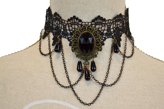 Dote Vintage Gothic Style Tear Drop Black Tassel Heavy Choker Necklace Pendant Adjustable Stunning Steampunk Lolita Jewellery Wedding Party by DOTEVINTAGEGB steampunk buy now online