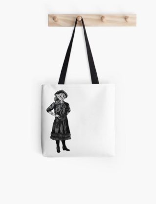 Steampunk black white tote bag - Cat Kitty Illustration - Catlamity Jane Cowgirl - School bag for files - Whimsical Anthropomorphic Animals by spankyspanglerdesign steampunk buy now online