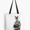 Steampunk black white tote bag - Hare Illustration - Waiting for a Train - School bag for files folders - Whimsical Anthropomorphic Animals by spankyspanglerdesign steampunk buy now online