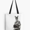 Steampunk black white tote bag - Hare Illustration - Waiting for a Train - School bag for files folders - Whimsical Anthropomorphic Animals by spankyspanglerdesign steampunk buy now online