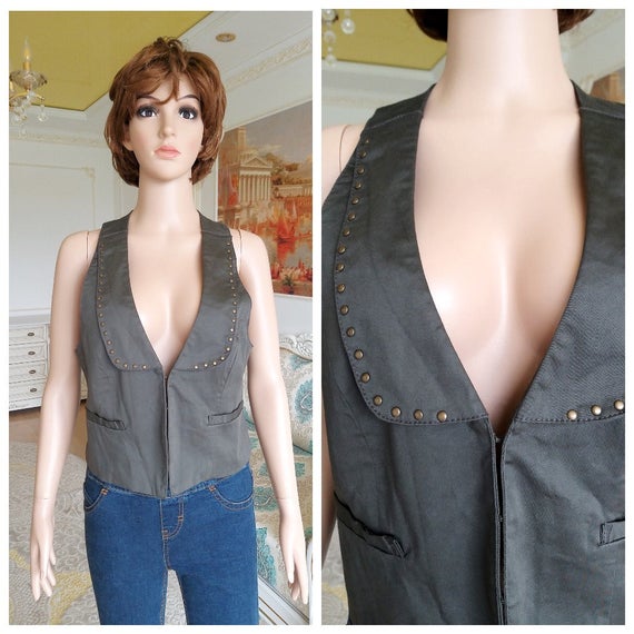 steampunk clothing women Vest Steampunk Vest M Khaki Vest Vintage Marching Band Vest sleeveless top olive Green Vest military style Vest by Lolitavintagee steampunk buy now online