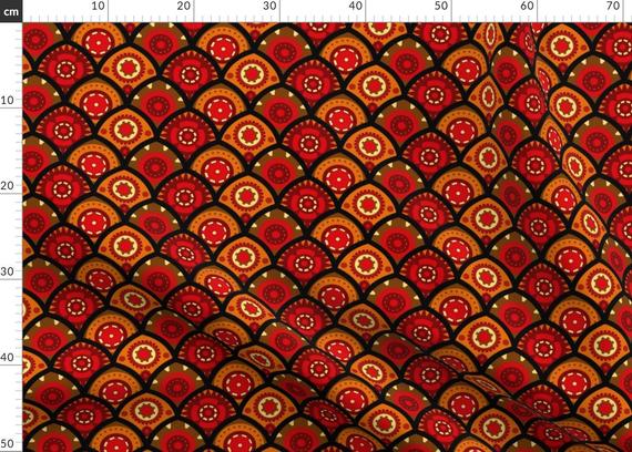 Steampunk Deco Fabric - Gears By Jadegordon - Gears Scallops Orange Red Steampunk Art Deco Cotton Fabric By The Metre by Spoonflower by SpoonflowerEurope steampunk buy now online