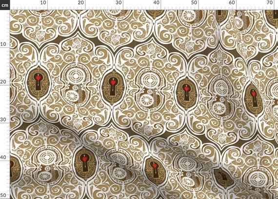 Steampunk Fabric - Clockwork Valentine By Spellstone - Steampunk Love Hearts Cotton Fabric By The Metre by Spoonflower by SpoonflowerEurope steampunk buy now online