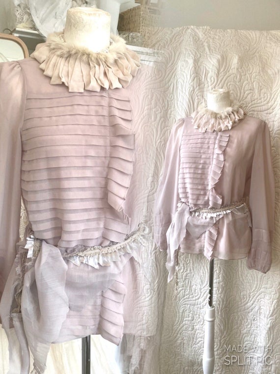 Victorian chiffon lace shirt, distressed trim and belt by RAWRAGSbyPK steampunk buy now online
