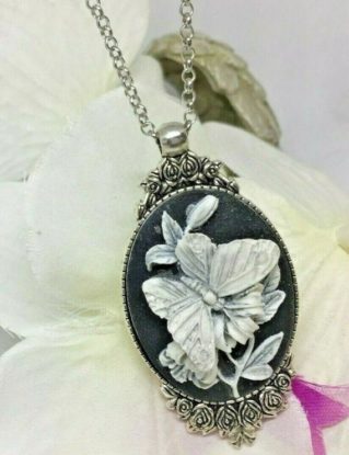 Victorian Jewelry White and Black Butterfly Cameo Ladies Silver Necklace Pendant by FancyFoxBoutique2 steampunk buy now online