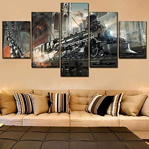 Modern Artwork Prints 5 panel Prints on Canvas Steampunk Retro Train Wall Art For Home Modern Decoration Framed Pictures Stretched Framed Artwork Gift steampunk buy now online