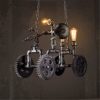 Retro Chandelier Pendant Light Steampunk Loft Creative Robot Toy Car Design Silver Rusty Wrought Iron Water Pipe Wooden Carving Gear Ceiling Lighting 3 Heads E27 Fixture Diameter 22.4 Inch for Home steampunk buy now online