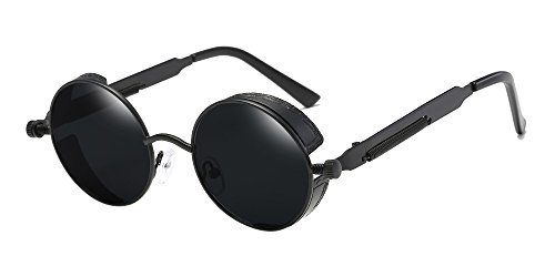 BOZEVON Punk Round Sunglasses - Classical Metal Cycling Retro Sunglasses For Women & Men Black-Gray steampunk buy now online