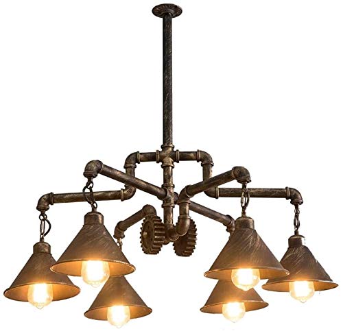 LWJPP 6-Lights Industrial Ceiling Pendant Lamp Indoor Vintage Industrial Water Pipe Steampunk Metal Chandelier E27 Edison Antique for Cafe Bar Restaurant steampunk buy now online