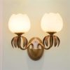 Wall Lights Indoor European Modern Simple Nordic American Retro Double Head E27 Bedside Lighting Flower Glass Shade Leaves Art Design Full Copper Brass Wall Lamp for Living Room Bedroom Hallway steampunk buy now online