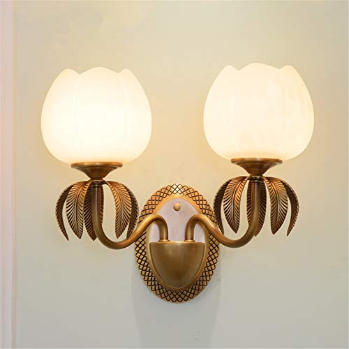 Wall Lights Indoor European Modern Simple Nordic American Retro Double Head E27 Bedside Lighting Flower Glass Shade Leaves Art Design Full Copper Brass Wall Lamp for Living Room Bedroom Hallway steampunk buy now online