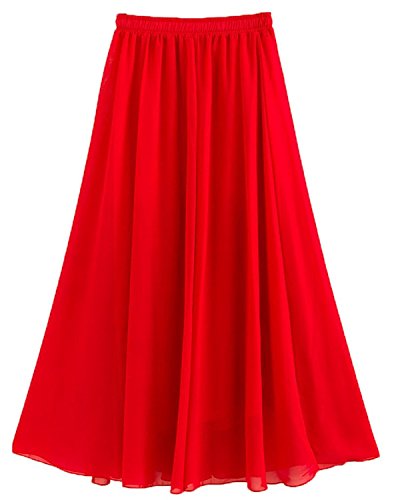 Golden service Women's Stretched Waist Chiffon Long Skirts Flowy Skirt, Red, Waist:60-78cm,Length:80cm steampunk buy now online