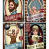 Pack of 4 Assorted Vintage Circus Poster Cutouts - Party Wall Decorations steampunk buy now online