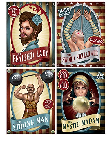 Pack of 4 Assorted Vintage Circus Poster Cutouts - Party Wall Decorations steampunk buy now online