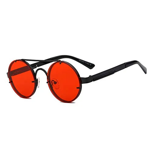 AJIAO Sunglasses Red Lens Sunglasses Men Round Vintage Steampunk Sun Glasses For Women Gold Silver Metal Flat Top Uv400 steampunk buy now online