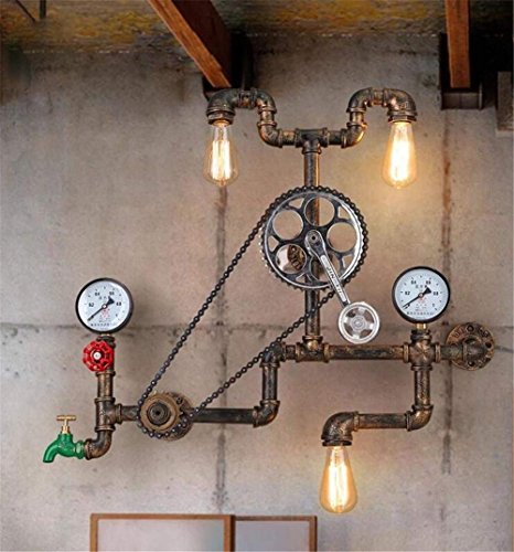 Wall Light Vintage Lighting Indoor Retro Industrial Style Antique Bicycle Chain Design E27 3 Heads DIY Do The Old Iron Water Pipe Gear Wall Lamp for Bar Restaurant Coffee Shop and Home Decoration Use steampunk buy now online