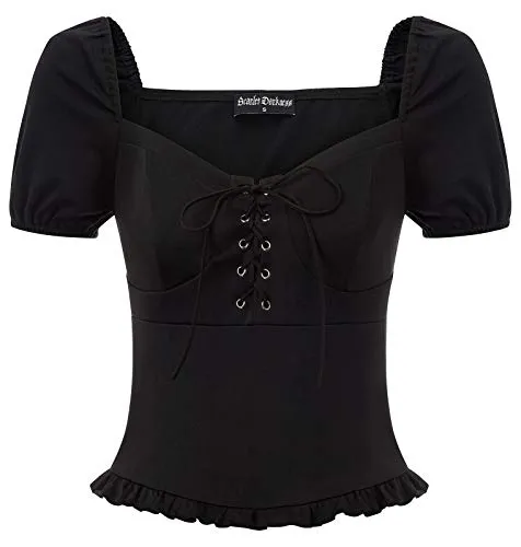SCARLET DARKNESS Women’s Renaissance Lace Up Shirt Steampunk Victorian Tops Puff Sleeve Blouses Black L steampunk buy now online