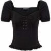 SCARLET DARKNESS Women’s Renaissance Lace Up Shirt Steampunk Victorian Tops Puff Sleeve Blouses Black L steampunk buy now online