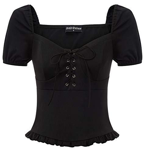 SCARLET DARKNESS Women’s Renaissance Lace Up Shirt Steampunk Victorian Tops Puff Sleeve Blouses Black L steampunk buy now online