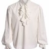Fueri Men’s Ruffled Gothic Shirts Medieval Lace Up Cosplay Steampunk Victorian Pirate Long Sleeve Halloween Costume Blouse Tops, A-White, XL steampunk buy now online