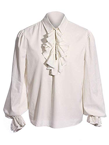 Fueri Men’s Ruffled Gothic Shirts Medieval Lace Up Cosplay Steampunk Victorian Pirate Long Sleeve Halloween Costume Blouse Tops, A-White, XL steampunk buy now online