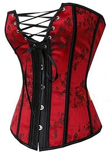 Kelvry Womens Waist Cincher Lace up Boned Basque Corset Shapewear Red Plus Size steampunk buy now online