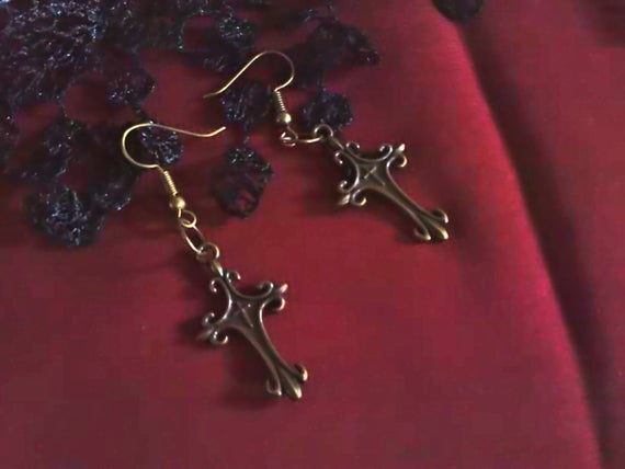 Bronze Cross Earrings by CharmingBones steampunk buy now online