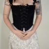 Renaissance Corset Peasant Bodice in Black Corduroy Victorian, Elizabethan, Overbust, Underbust, Briar Rose, Sleeping Beauty Made to Measure by FrenchMeadows steampunk buy now online