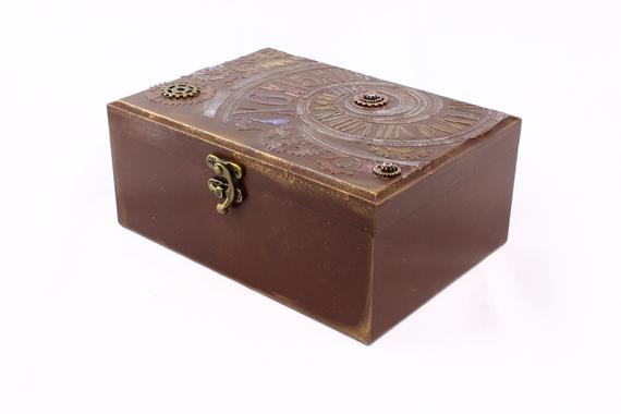 Steampunk Watch Box, Industrial Wooden Watch Case, Handmade Storage Keepsake Organizer, Mens Jewelry Box For 4 Watches by FireGift steampunk buy now online