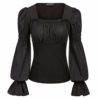 SCARLET DARKNESS Gothic Women's Shirt Long Sleeve Square Neck Boho Blouse Tops Black XXL steampunk buy now online