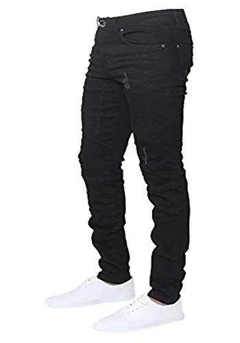 New ENZO Mens Stretch Skinny Fit Biker Blue Denim Jeans 38 W X 32R Black steampunk buy now online