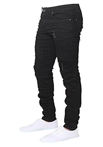 New ENZO Mens Stretch Skinny Fit Biker Blue Denim Jeans 38 W X 32R Black steampunk buy now online