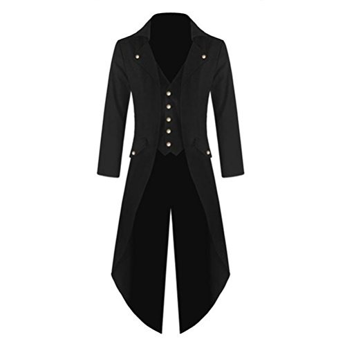 Rera Men's Steampunk Vintage Tailcoat Jacket Gothic Victorian Coat Halloween Uniform Costume(Black,S) steampunk buy now online