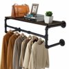 Greenstell Wall Mounted Clothes Rail with Wooden Plank, 105cm*26.5cm*25cm Industrial Pipe Style Clothes Rack, Detachable Space-Saving Wall Clothes Hanger Black, Four Base Garment Rack steampunk buy now online