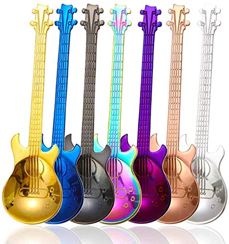 Guitar Coffee Teaspoons, 7pcs Colorful Stainless Steel Musical Coffee Spoons Cute Tea Spoons Set Stirring/Mixing/Sugar/Dessert/Jam/Ice Cream Spoon steampunk buy now online