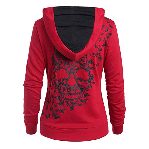 BUKINIE Womens Oversized Skull Printed Hoodies Sweatshirt Steampunk Gothic Printed Kangroo Pockets Loose Pullover Tops(Red,Large) steampunk buy now online