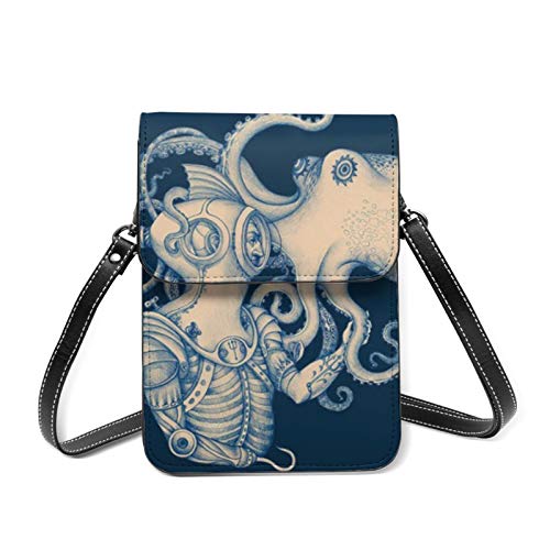 Girls Crossbody Bag Phone Purse Wallet Diver And Octopus Poster Steampunk Art Pu Leather Shoulder Bags with Multi Pocket steampunk buy now online