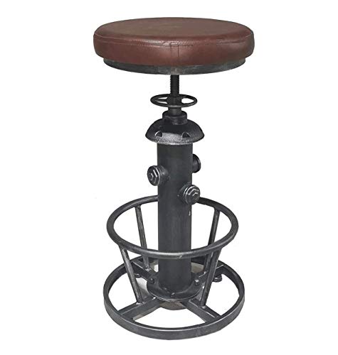 Topower American Antique Industrial Round Bottom Adjustable Height Cafe Coffee Retro Vintage Stylish Water Pipe Design Pub Kitchen Bar Stool (Silver, PU Leather) steampunk buy now online