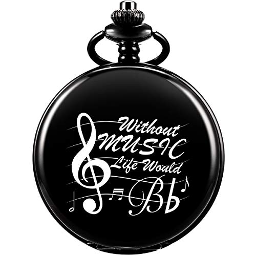 Pocket Watch, Without Music, Life would Bb Pocket Watch and Chain for Men Women, Music Motif Quartz Laser Engraved Pocket Watch Vintage Steampunk Necklace Numerals steampunk buy now online